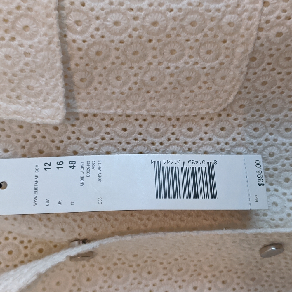 NWTs Elie Tahari Ivory Eyelet Cotton Andie Jacket size 12 - Picture 7 of 14